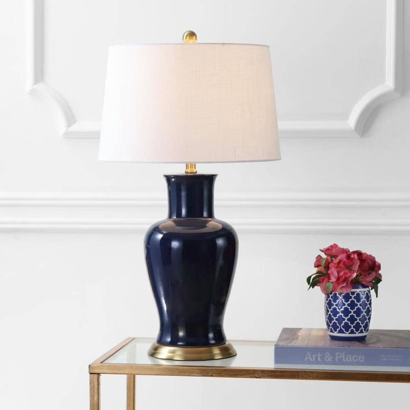 Table Lamp Glossy Ceramic Urn Silhouette Brass Gold Base