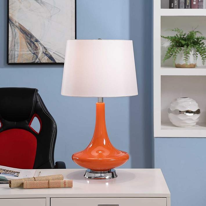 Table Lamp Glossy Glass Genie Bottle Base Tapered White Shade