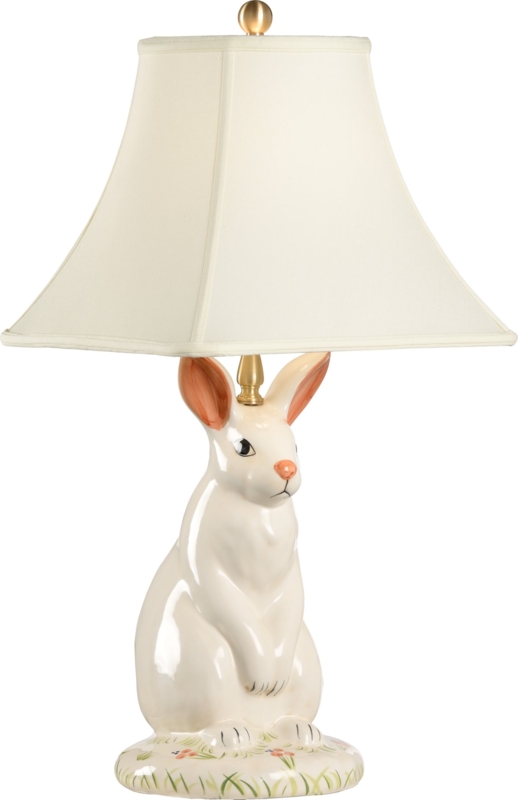 Table Lamp Glossy White Rabbit Flared Bell Shade Cottagecore