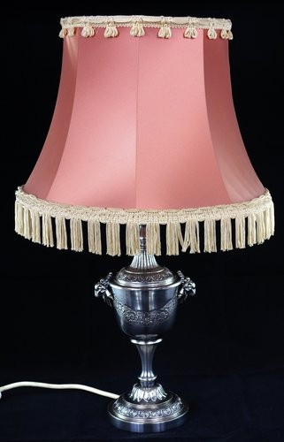 Table Lamp: Goat Head Handles, Tasseled Fringe Shade, Art Deco Style