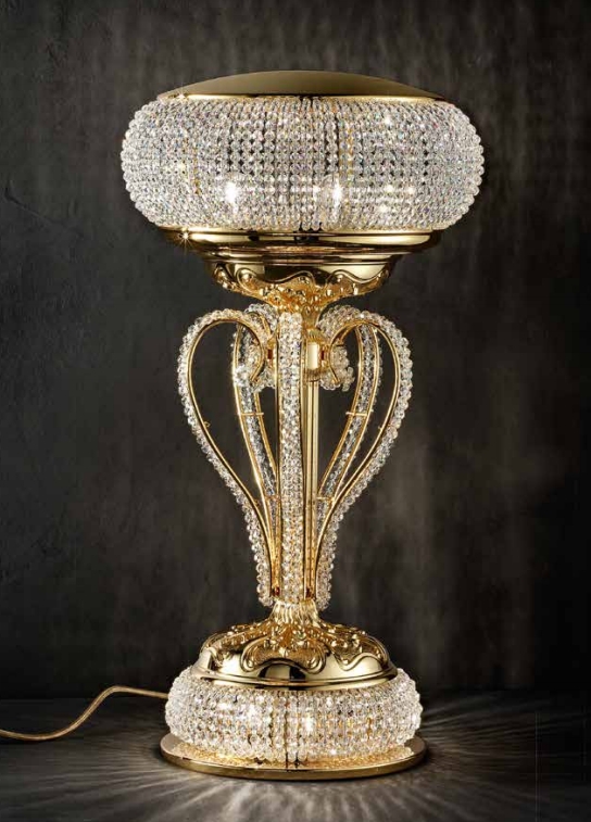 Table Lamp: Gold Plated, Crystal Encrusted Arms, Hollywood Regency Style