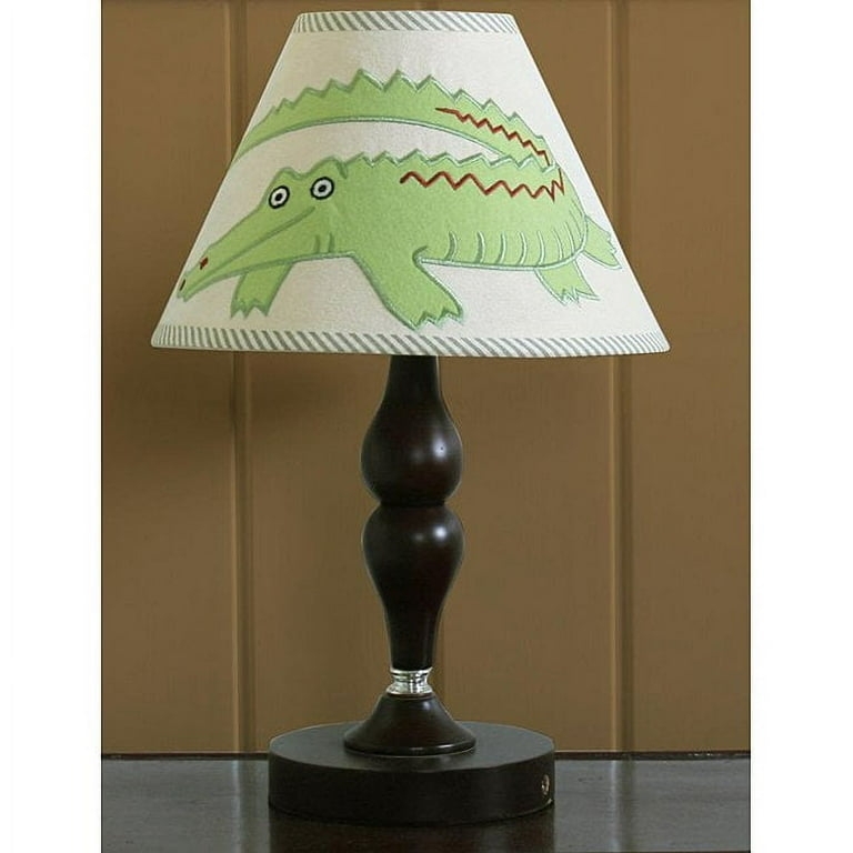 Table Lamp Green Crocodile Applique Striped Ticking Border