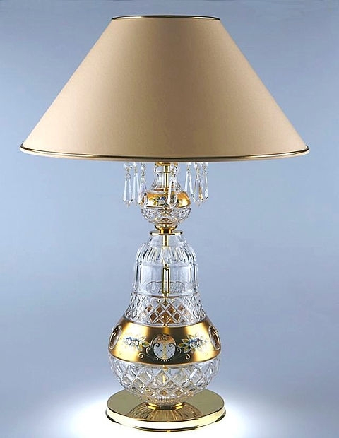 Table Lamp: Hand Painted Gold Floral Motifs, Diamond Cut Glass Base
