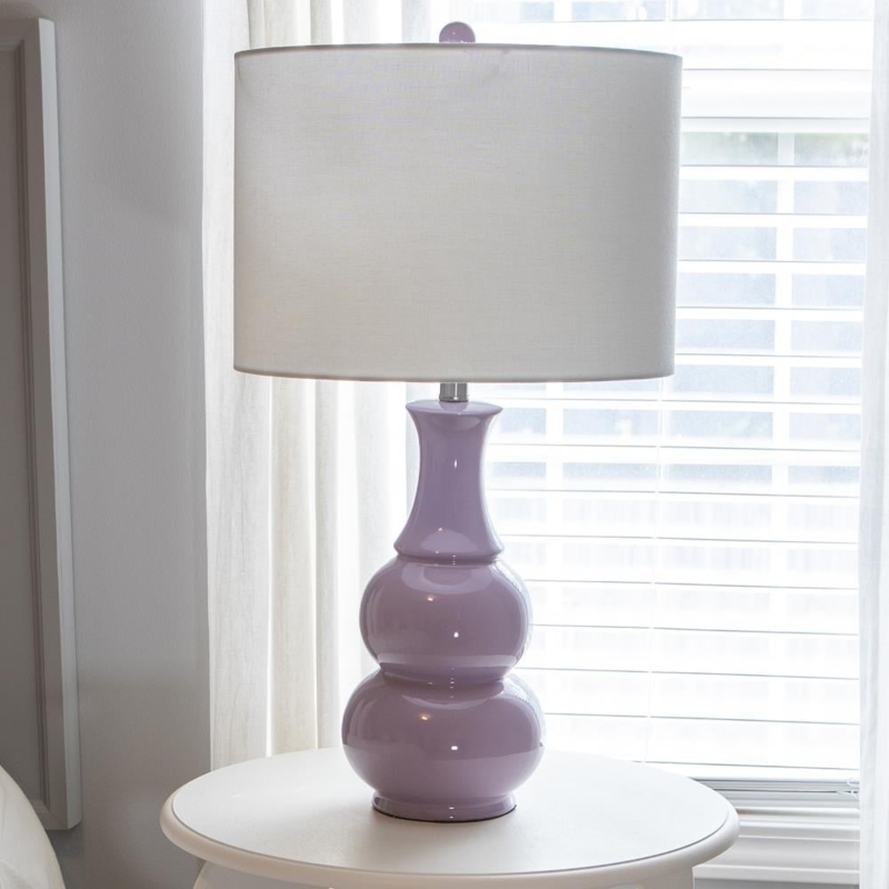 Table Lamp: High-Gloss Lavender Triple Gourd Ceramic with Linen Shade