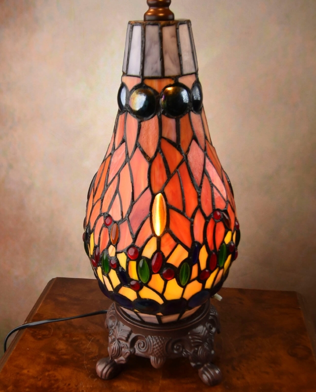 Table Lamp Illuminated Stained Glass Base Jewel Cabochons Tiffany Style