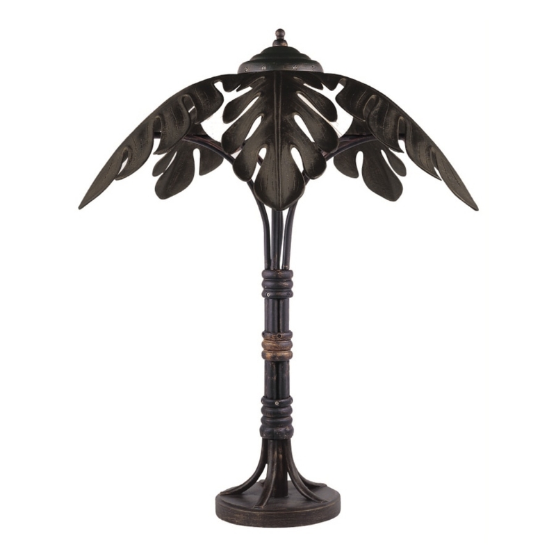 Table Lamp in Distressed Bronze with Pierced Metal Leaves