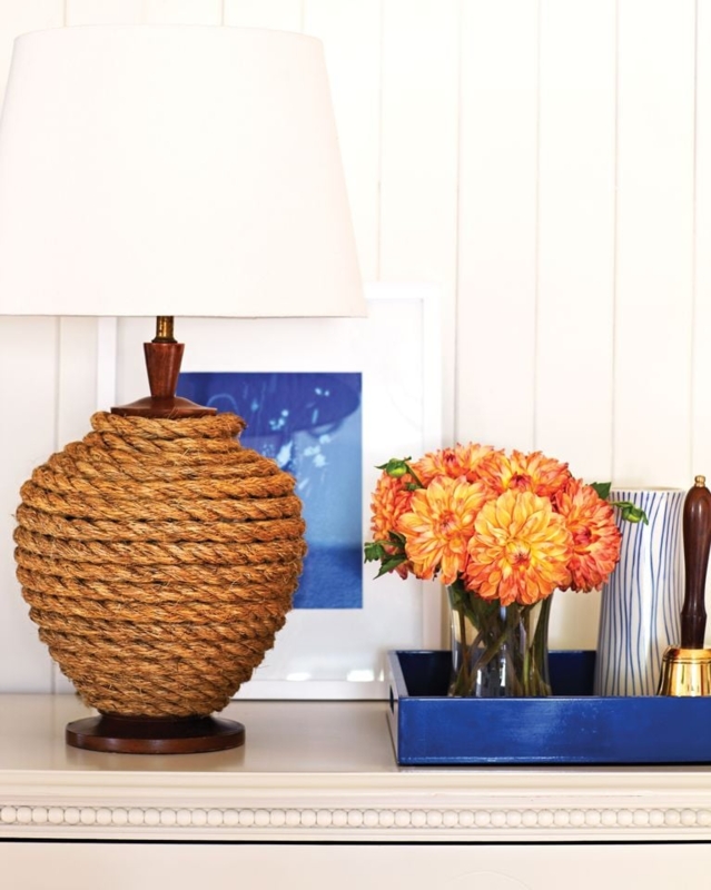 Table Lamp Jug Shaped Base Coiled Twine Matte Finish