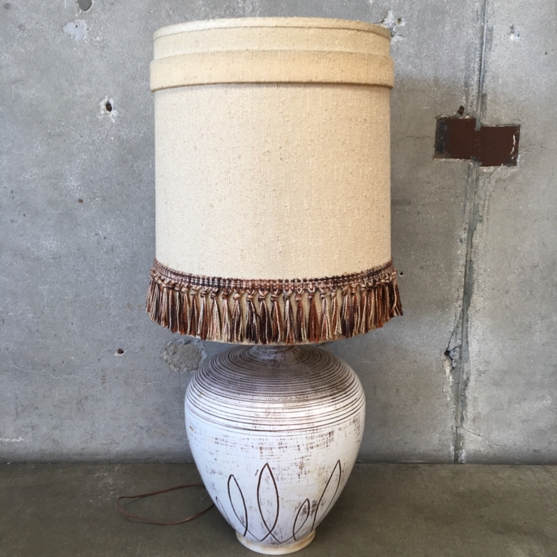 Table Lamp, Large Scale Ceramic, Tassel Fringe Shade, Bohemian Style