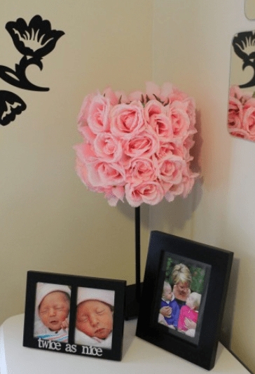 Table Lamp: Matte Black Base, Square Silhouette, Rose Petal Lamp Shade