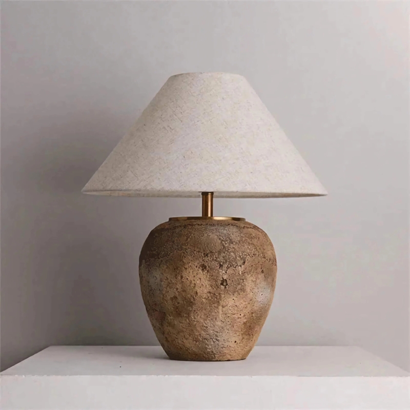 Table Lamp, Mottled Stone Base, Wabi Sabi Style, Organic Modern