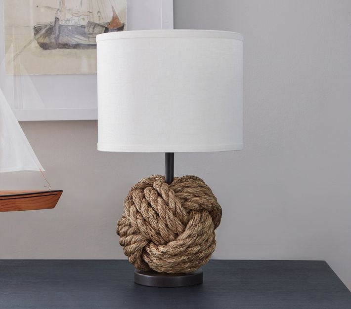 Table Lamp Nautical Rope with Slim Metal Stem Accent