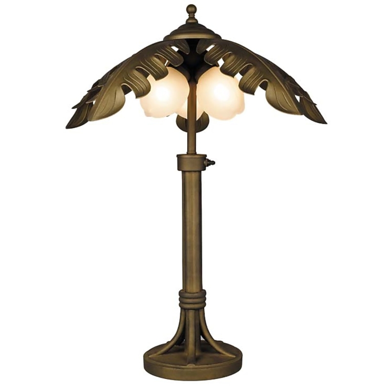 Table Lamp: Oil Rubbed Bronze Base, Palm Leaf Shade, Coconut Globes