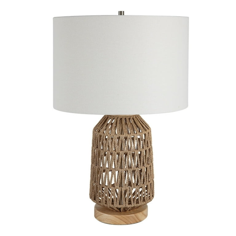 Table Lamp Open Weave Base with Wood Pedestal Modern