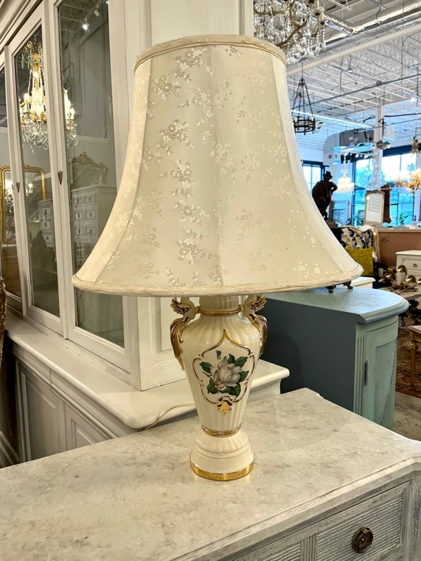 Table Lamp, Ornate Swan Handles, Floral Medallion, Regency Style