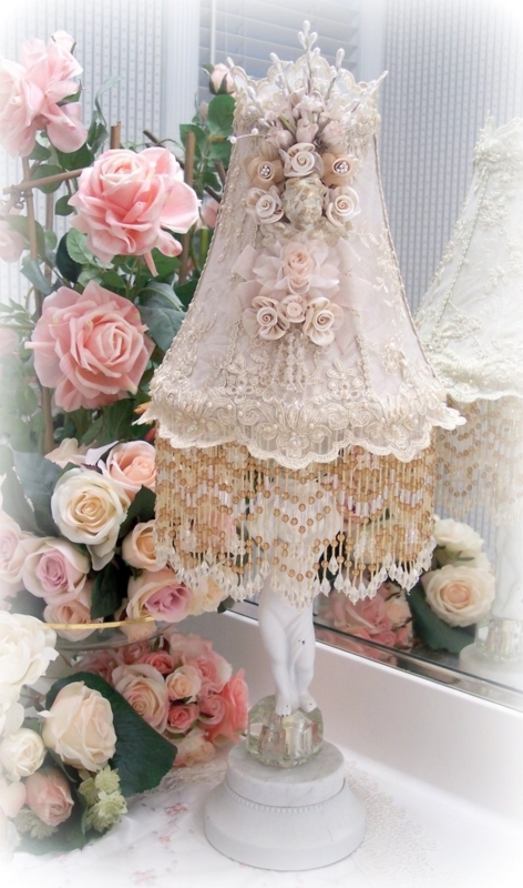 Table Lamp Ornate Victorian with Intricate Lace Overlay Shade