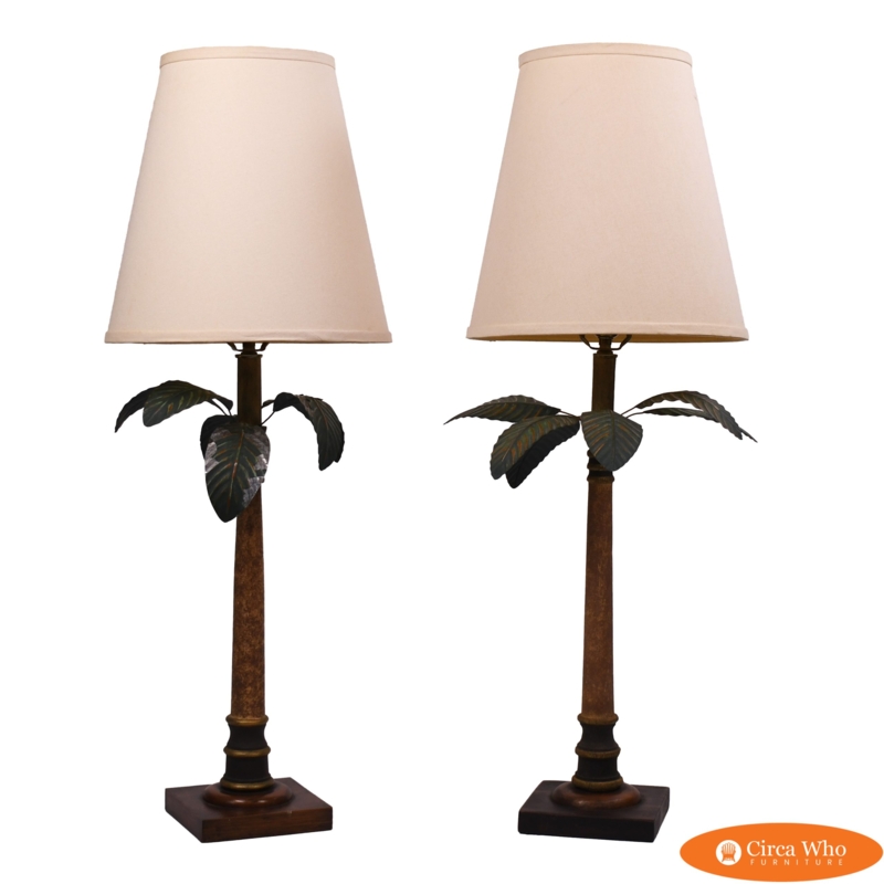 Table Lamp Pair, Tall Slender Profile with Distressed Finish, Coastal Style.