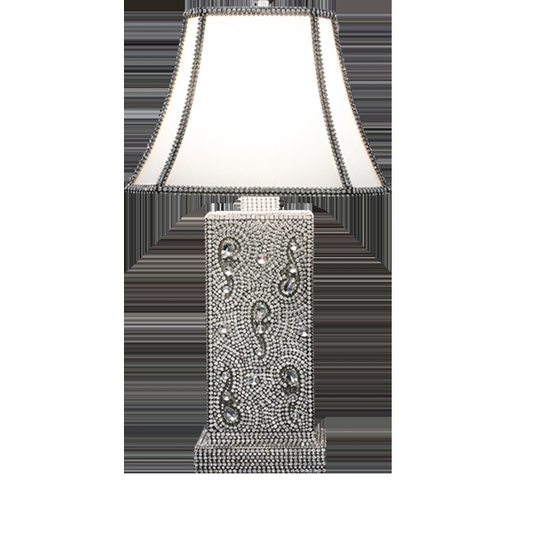Table Lamp: Paisley Crystal Pattern, Rhinestone Trim, Rectangular Base