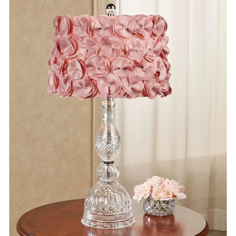 Table Lamp: Pearl Centers, Faceted Glass Base, Glam Bedroom Lighting