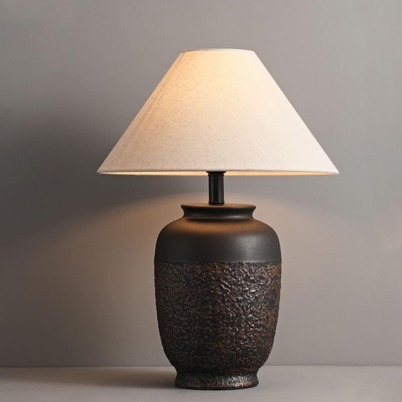Table Lamp, Pitted Ceramic Vase Base, Dual Finish, Wabi Sabi Lighting