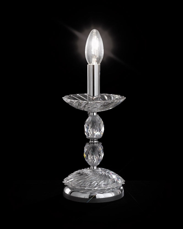 Table Lamp: Polished Chrome, Faceted Spheres, Candle Bulb, Luxury Style