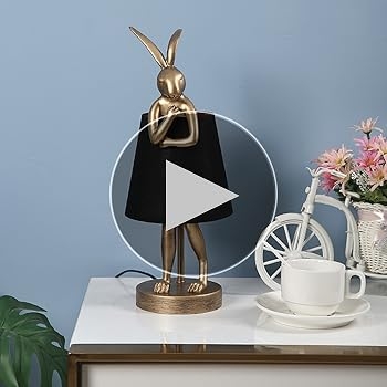 Table Lamp Polished Gold Rabbit Black Shade Skirt Quirky Lamp