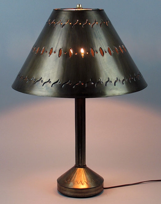 Table Lamp: Punched Tin Lamp with Perforated Pattern