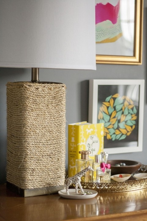 Table Lamp Rectangular Form Rope Wrapped Eclectic Decor