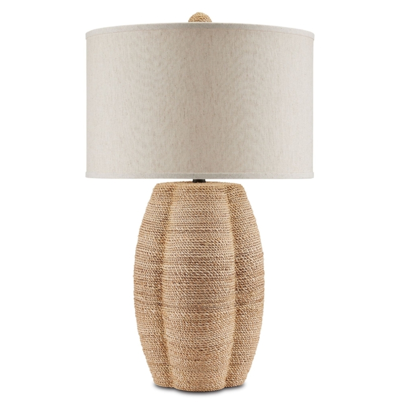 Table Lamp Ribbed Rope Base Sculptural Gourd Shape Abaca