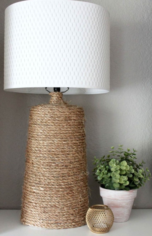 Table Lamp Rope Wrapped Base Honeycomb Pattern Shade