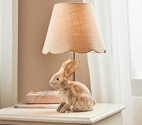 Table Lamp Scalloped Edge Distressed Bunny Base Woodland Nursery Decor