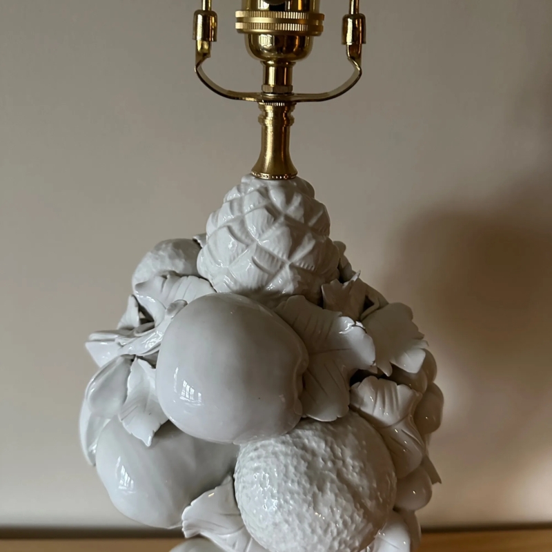 Table Lamp, Sculpted Fruit Topiary, Blanc de Chine White, Italian Pottery