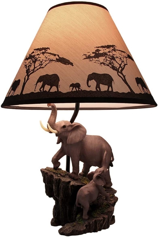 Table Lamp Sculptural Elephant Base Savanna Silhouette Shade