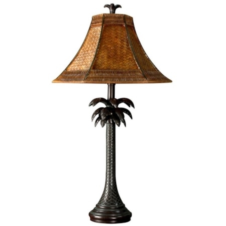 Table Lamp showcasing Hexagonal Woven Shade and Rattan Cane, Coastal Style.