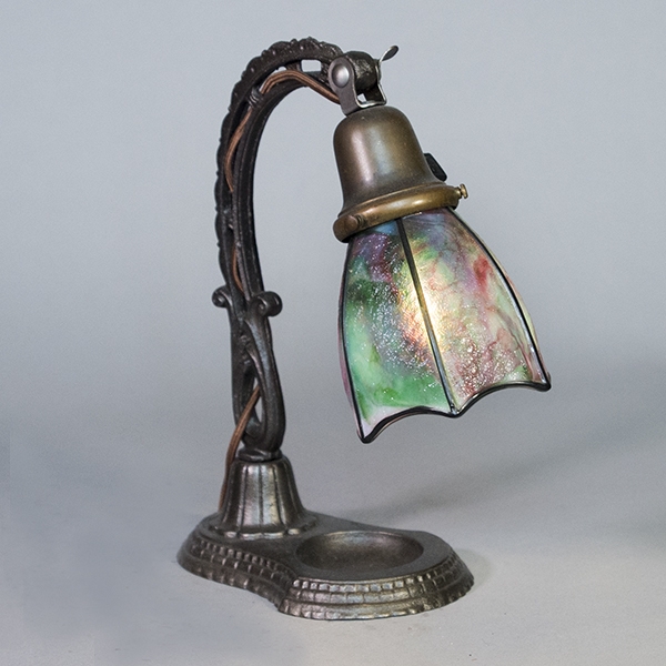 Table Lamp Slag Glass Shade Integrated Base Tray Bronze