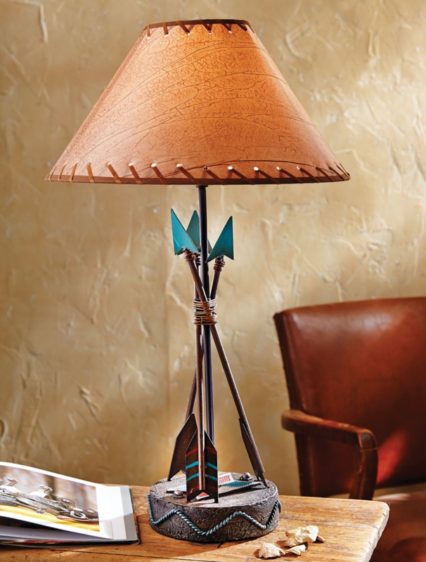 Table Lamp: Southwest Arrow Lamp with Turquoise Accents and Rope