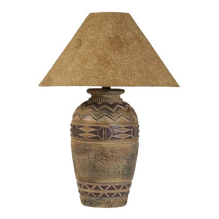 Table Lamp: Southwest Hydrocal Lamp with Paprika Shade