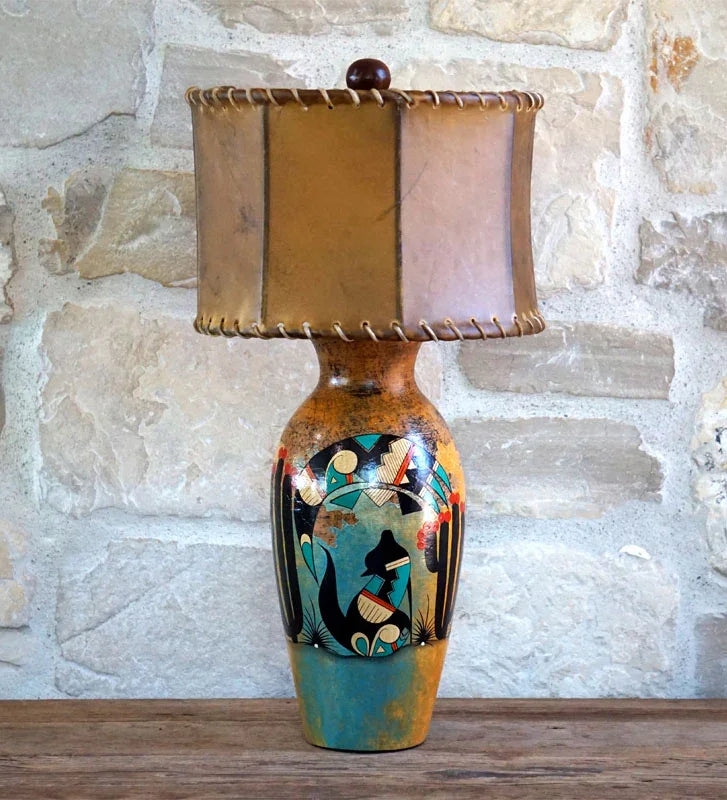 Table Lamp: Southwestern Coyote Table Lamp Hand Painted