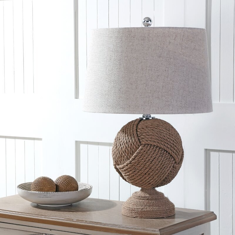 Table Lamp Spherical Silhouette with Ball Finial Linen Shade