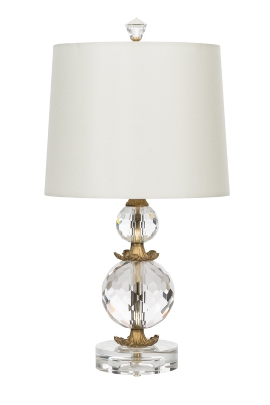 Table Lamp: Stacked Faceted Spheres, Leaf Metal Cups, Antique Gold