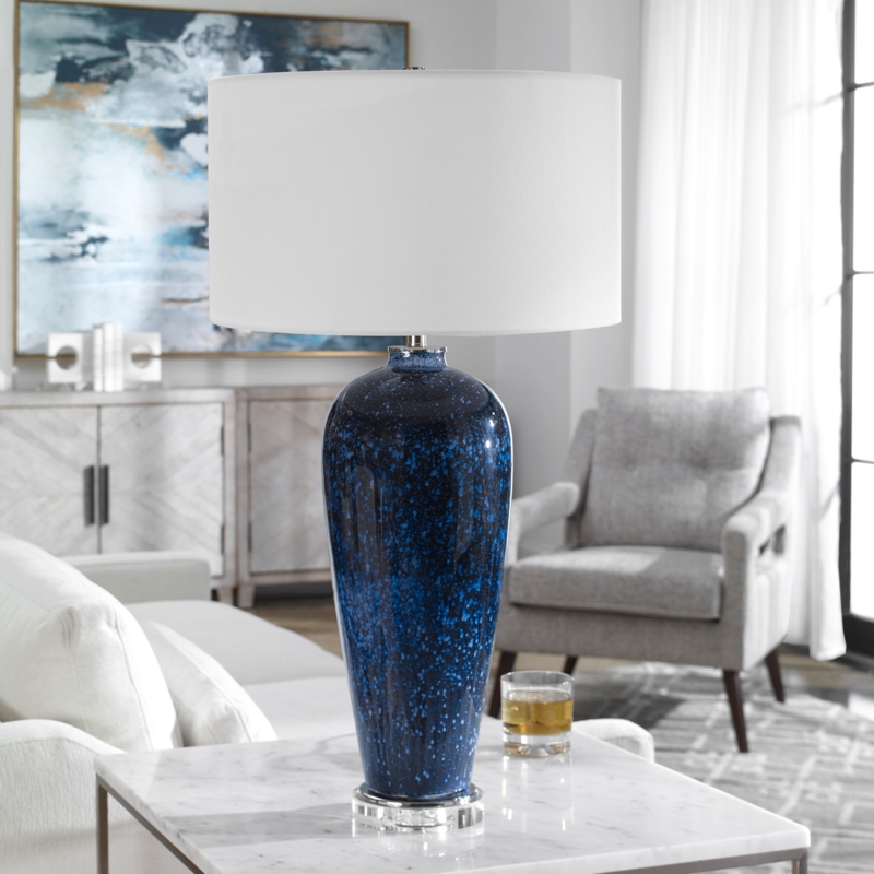 Table Lamp Tall Cobalt Blue Stargazer Speckled Glaze Acrylic Base