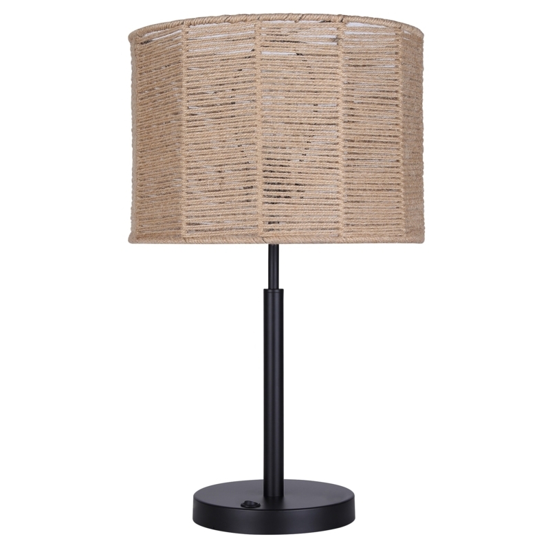 Table Lamp Tan Rope Wrapped Shade Matte Black Finish