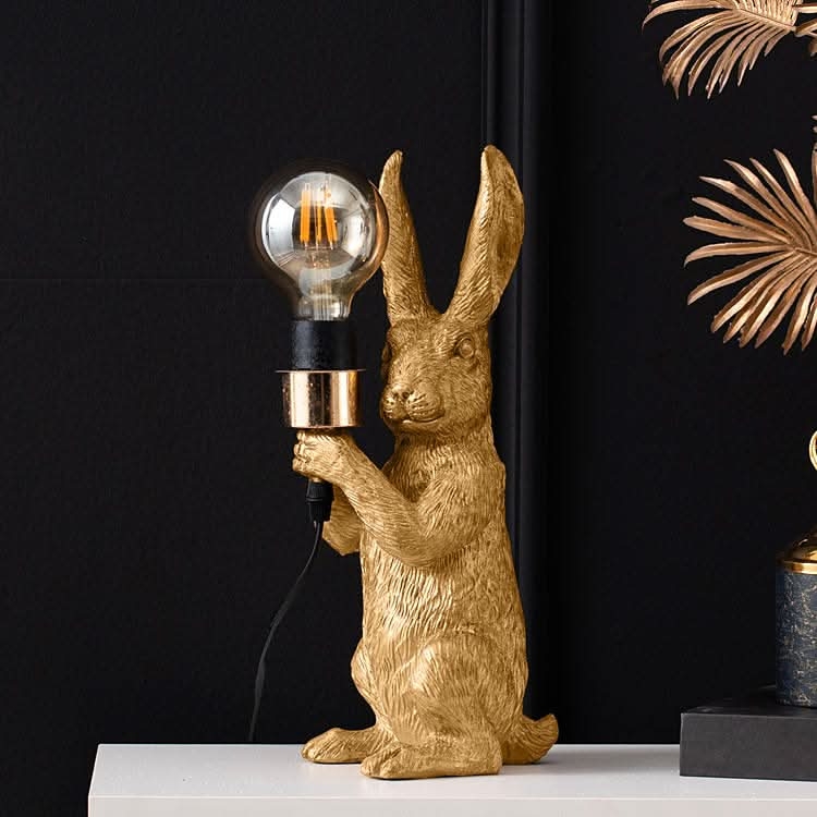 Table Lamp Textured Gold Sitting Rabbit Filament Bulb Eclectic