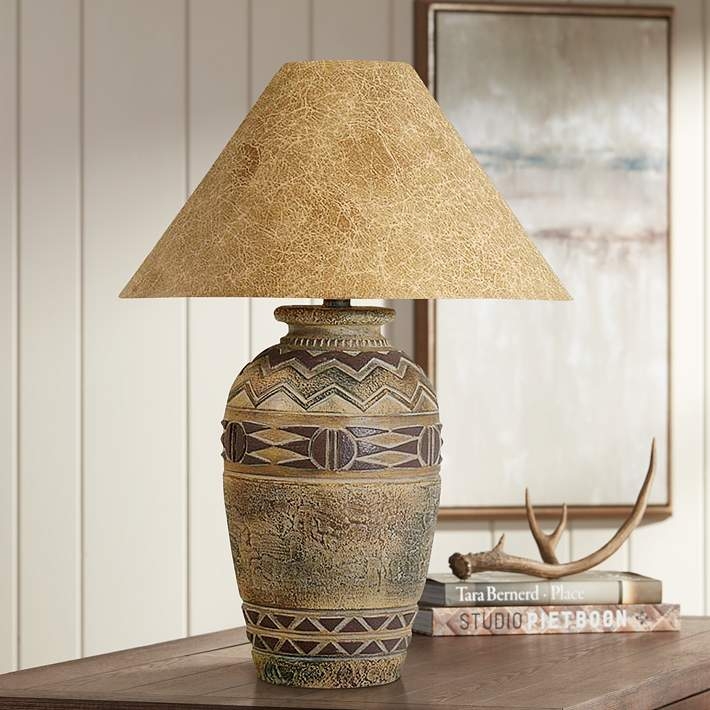 Table Lamp: Textured Hydrocal Lamp with Geometric Motifs