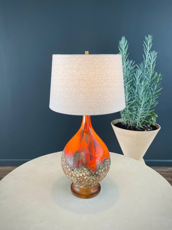 Table Lamp Textured Volcanic Glaze Ceramic Teardrop Base Mid Century
