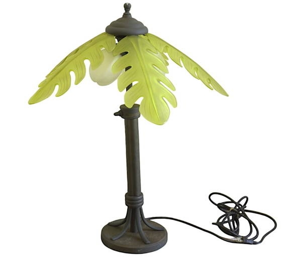 Table Lamp Tropical Motif with Lime Green Shades and Coconut Globes