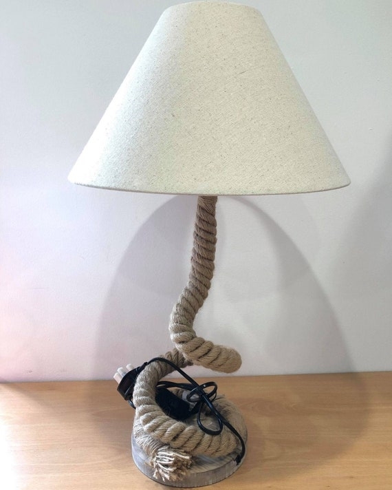 Table Lamp Twisted Rope Neck Frayed Detail Shipyard Style
