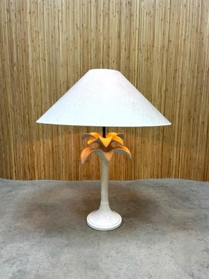Table Lamp: Vintage Italian Ceramic Base, Sculptural Palm Leaves, White