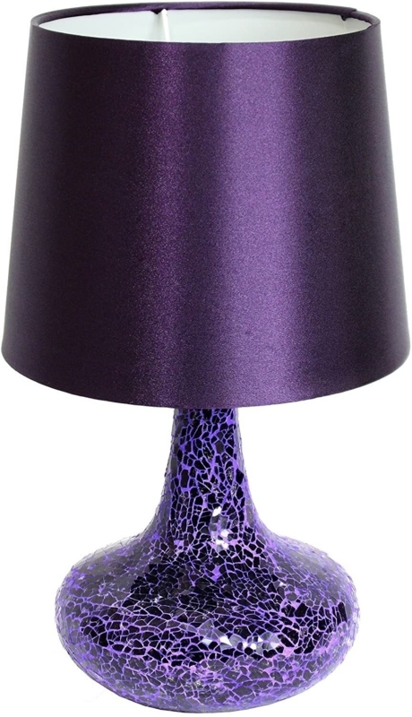 Table Lamp: Violet Glass Mosaic Tiled Gourd Base with Satin Shade