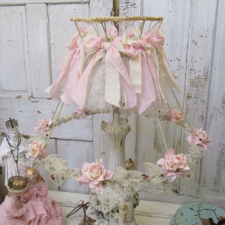 Table Lamp with Lower Floral Hoop and Distressed Finish Wireframe