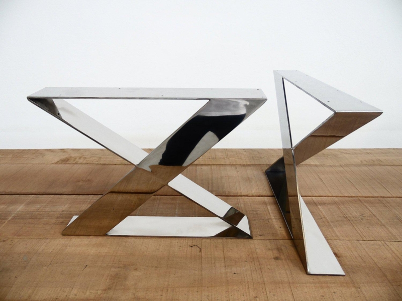 Table Legs: Modern X-Frame Design in Mirrored Stainless Steel